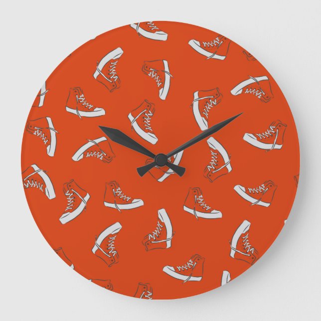 Sneakers Red: Vintage Seamless Print Large Clock (Front)