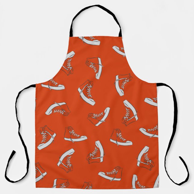 Sneakers seamless pattern on red background apron (Front)