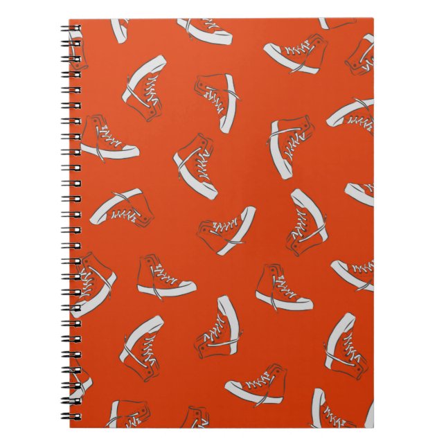 Sneakers seamless pattern on red background notebook (Front)