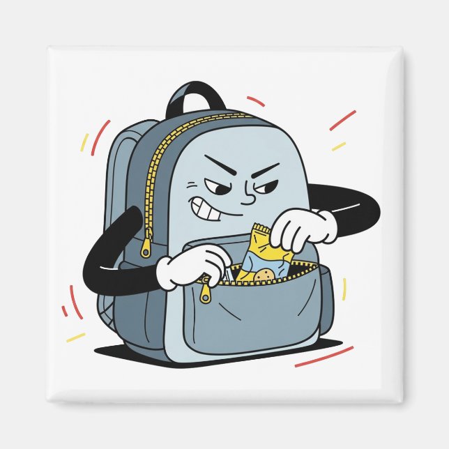 Sneaky Backpack Snack Thief | Funny Cartoon Magnet (Front)