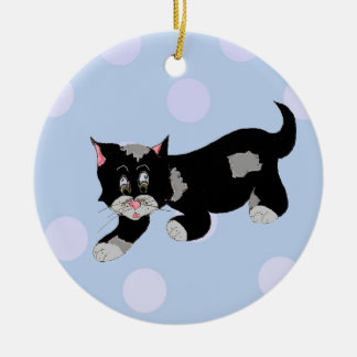 Sneaky Cartoon Cat Ceramic Ornament