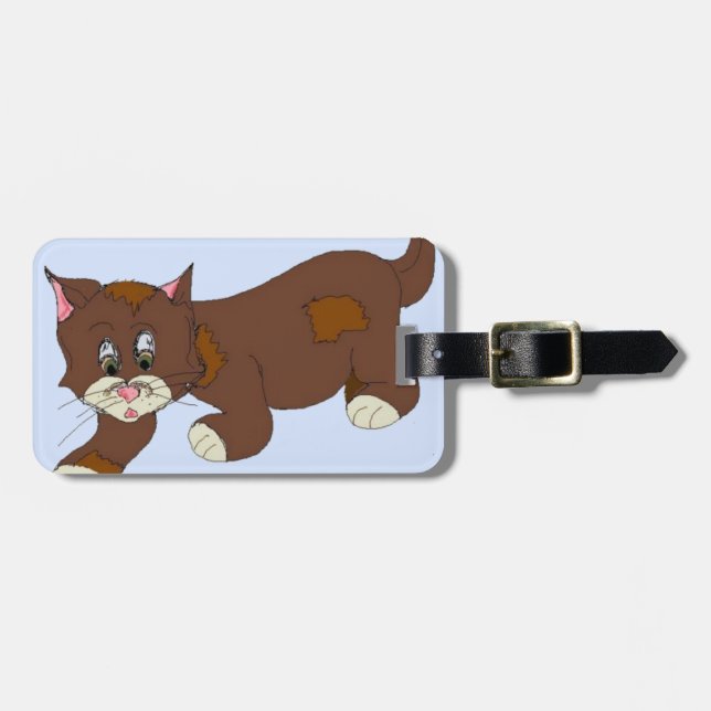 Sneaky Cartoon Cat Luggage Tag (Front Horizontal)