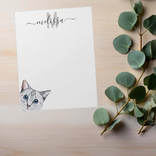 Sneaky Cat 2 Watercolor Monogram Name Notepad