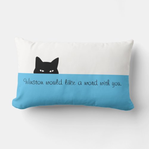 Sneaky Cat Aqua Blue Lumbar Pillow