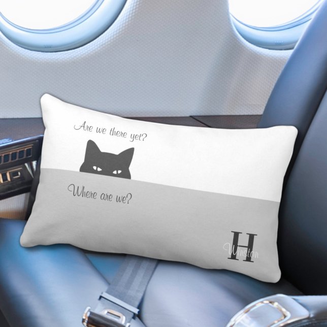 Sneaky Cat Are We There Yet Travel Lumbar Pillow (Creator Uploaded)