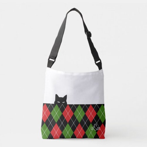 Sneaky Cat Argyle Black Red Green Crossbody Bag