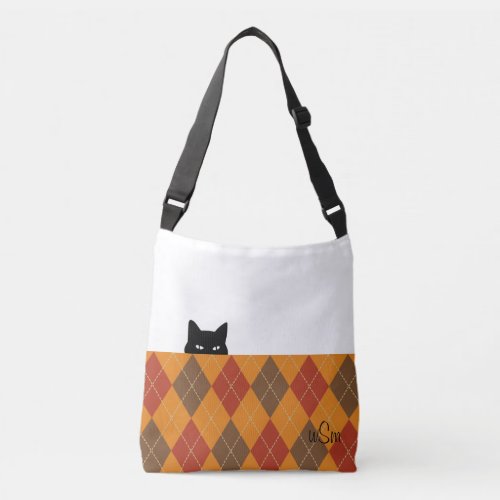 Sneaky Cat Argyle Brown Orange Crossbody Bag