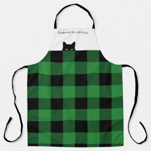 Sneaky Cat Buffalo Check Green Plaid Apron