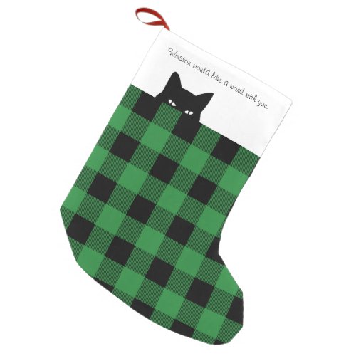 Sneaky Cat Buffalo Check Green Plaid Small Christmas Stocking