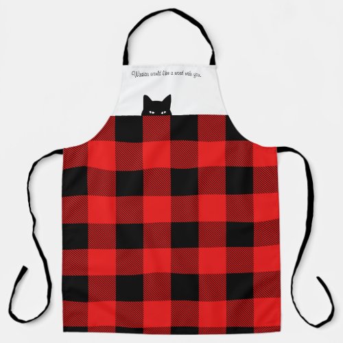 Sneaky Cat Buffalo Check Red Plaid Apron