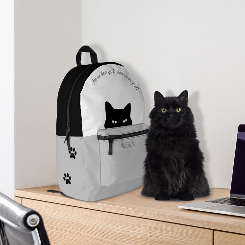 Sneaky Cat Gray Printed Backpack