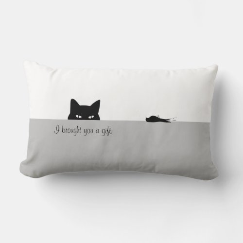 Sneaky Cat I Brought you a Gift Lumbar Pillow