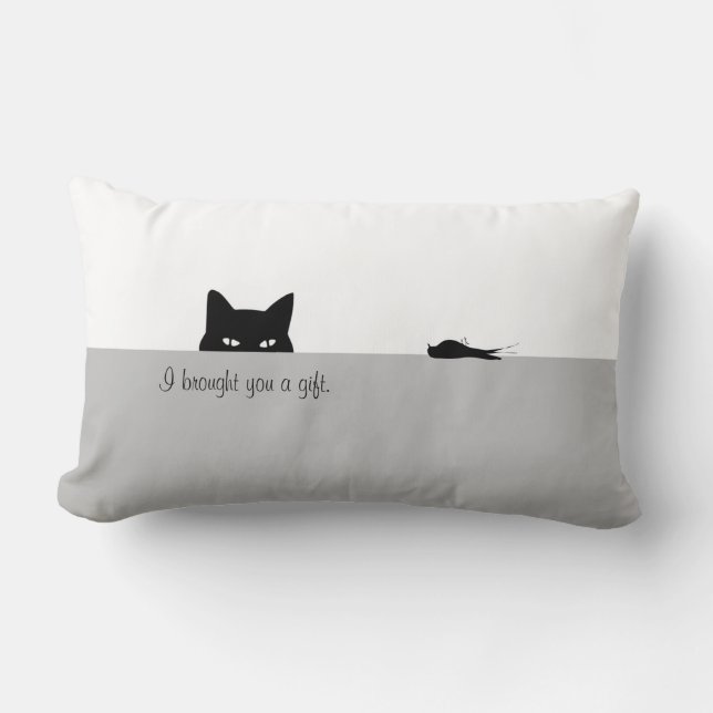 Sneaky Cat I Brought you a Gift Lumbar Pillow (Front)