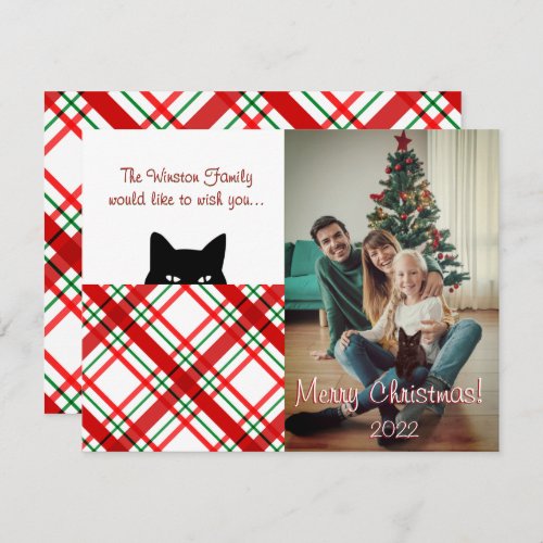 Sneaky Cat Madras Check Plaid Christmas Card