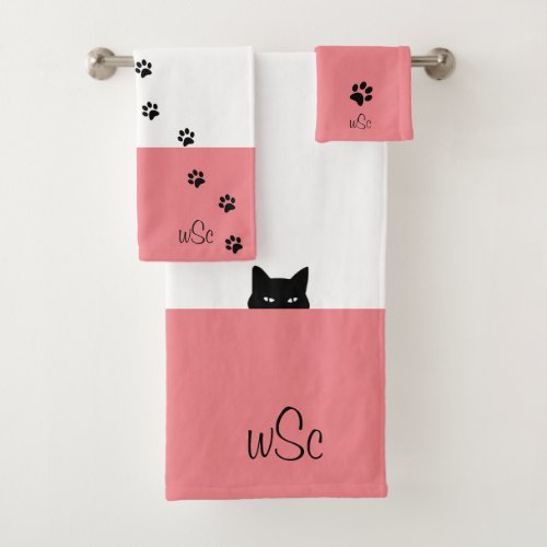 Sneaky Cat Monogram Bath Towel Set