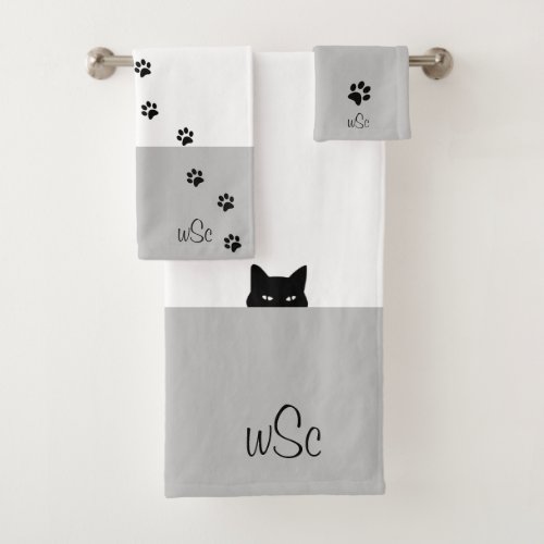 Sneaky Cat Monogram Bath Towel Set