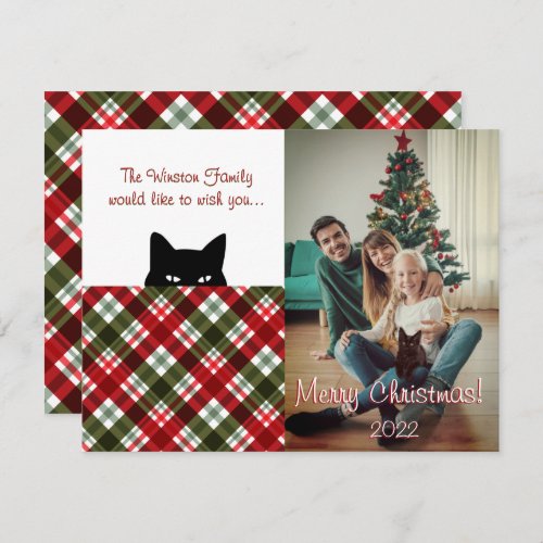 Sneaky Cat Royal Stewart Tartan Plaid Christmas Note Card