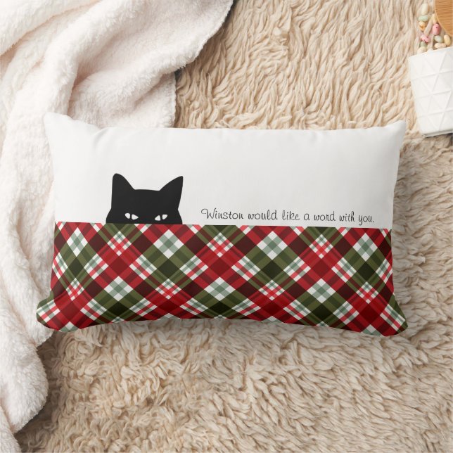 Sneaky Cat Royal Stewart Tartan Plaid  Lumbar Pillow (Blanket)