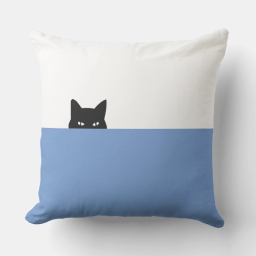 Sneaky Cat Square Cornflower Blue Outdoor Pillow