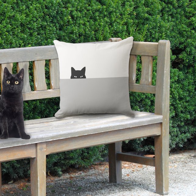 Sneaky Cat Square Gray Outdoor Pillow (Creator Uploaded)