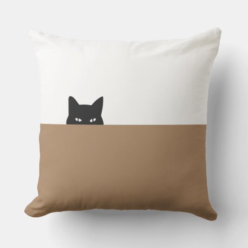 Sneaky Cat Square Tan Outdoor Pillow
