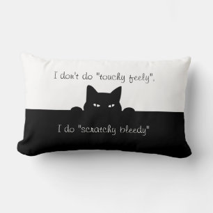 Sneaky Cat Touchy Feely Black Throw Pillow