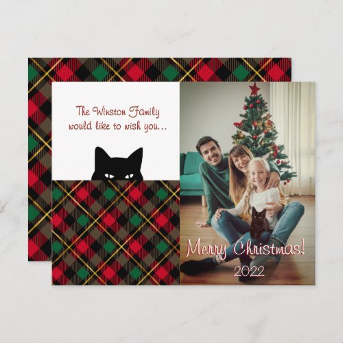 Sneaky Cat Wallace Red Plaid Christmas Card