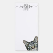 Sneaky Cat Watercolor Monogram Name  Magnetic Notepad (Front)