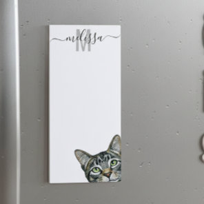 Sneaky Cat Watercolor Monogram Name  Magnetic Notepad
