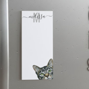 Sneaky Cat Watercolor Monogram Name Magnetic Notepad