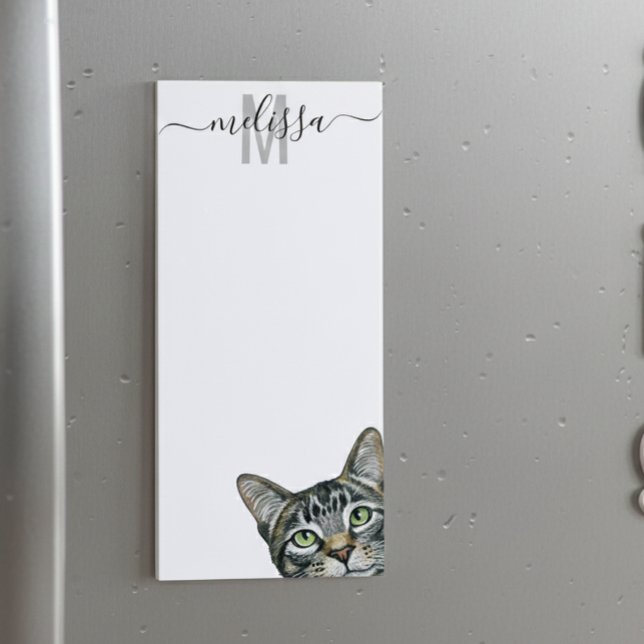 Sneaky Cat Watercolor Monogram Name  Magnetic Notepad (Creator Uploaded)
