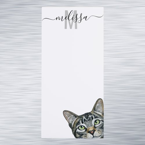 Sneaky Cat Watercolor Monogram Name  Magnetic Notepad