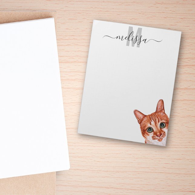 Sneaky Cat Watercolor Monogram Name Notepad (Creator Uploaded)