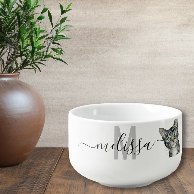 Sneaky Cat Watercolor Monogram Name  Soup Mug (Creator Uploaded)