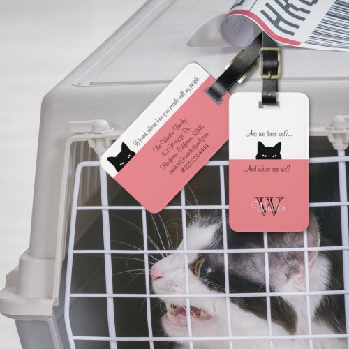 Sneaky Cat Where are We Pink Pet Carrier Tag