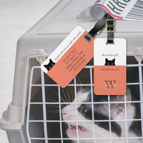 Sneaky Cat Where are We Salmon Pet Carrier Tag