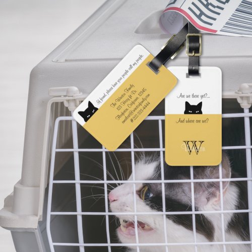 Sneaky Cat Where are We Yellow Pet Carrier Tag