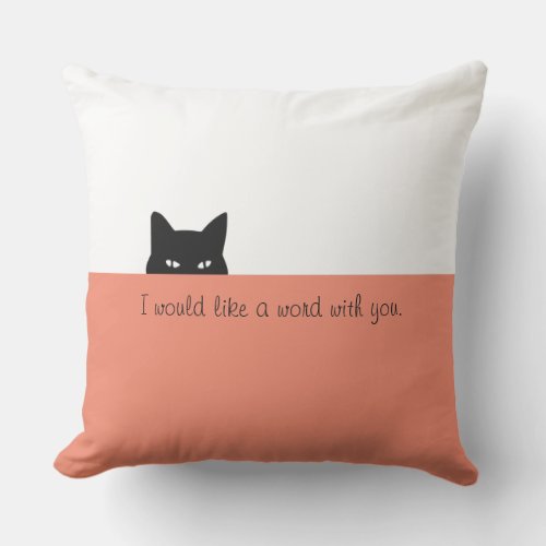 Sneaky Cat Would Like Word Coral Orange Outdoor Pillow