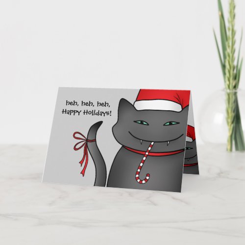 Sneaky Christmas kitty Happy Holidays gray Holiday Card