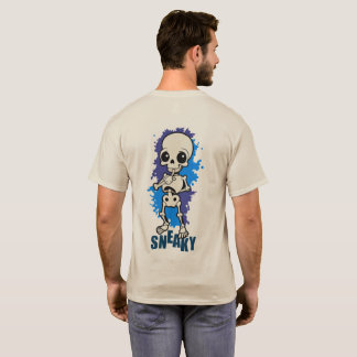 Sneaky Cute Skeleton Halloween Blue Splash T-Shirt