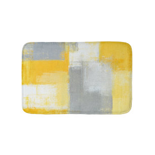 'Sneaky' Grey and Yellow Abstract Art Bath Mat