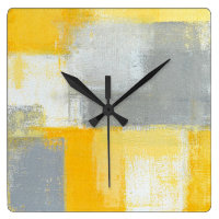 'Sneaky' Grey and Yellow Abstract Art Clock