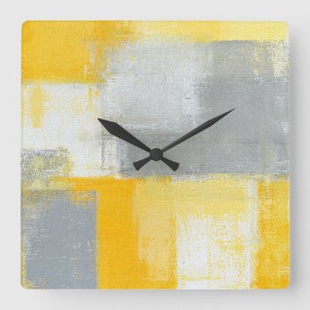 'sneaky' Grey And Yellow Abstract Art Clock by T30Gallery at Zazzle