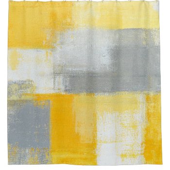 'sneaky' Grey And Yellow Abstract Art Shower Curtain by T30Gallery at Zazzle