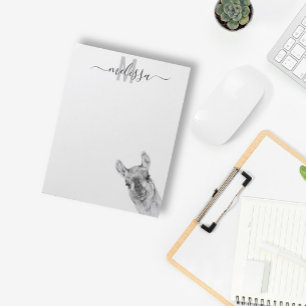 Sneaky Llama Watercolor Monogram Name Notepad