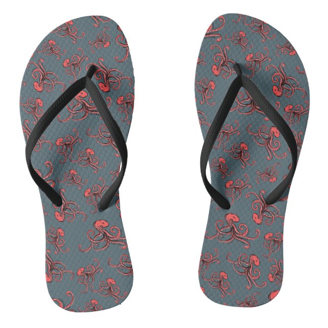 Sneaky Octopus Pattern Flip Flops (Footbed)