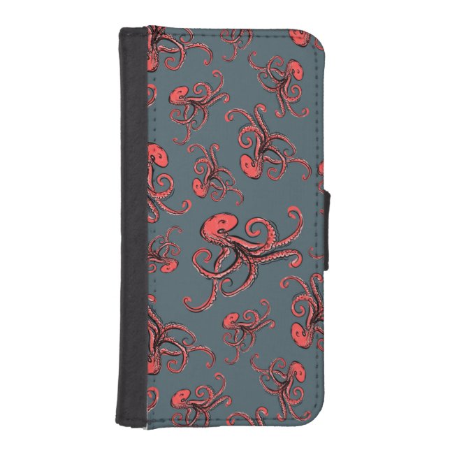 Sneaky Octopus Pattern iPhone Wallet Case (Front)