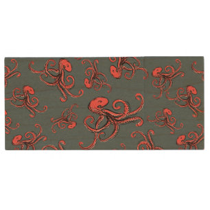 Sneaky Octopus Pattern Wood Flash Drive