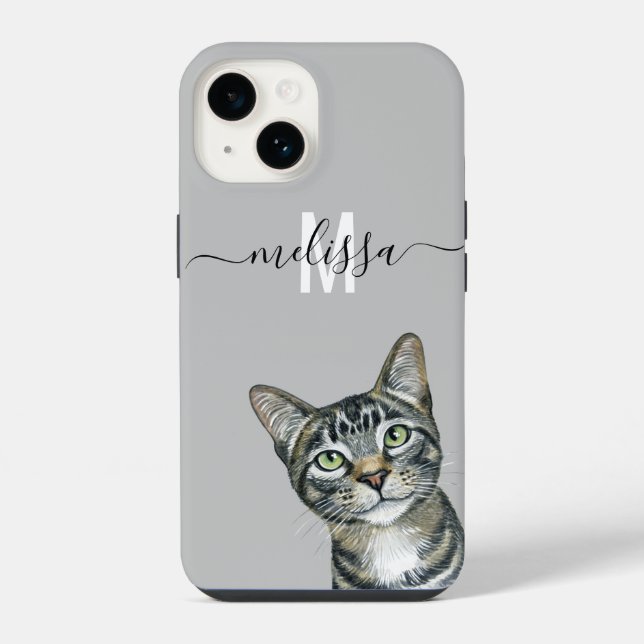 Sneaky Peeking Cat  Monogram Name  Iphone Case (Back)