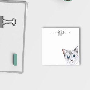 Sneaky Peeking Cat Watercolor Monogram Name  Post-it Notes